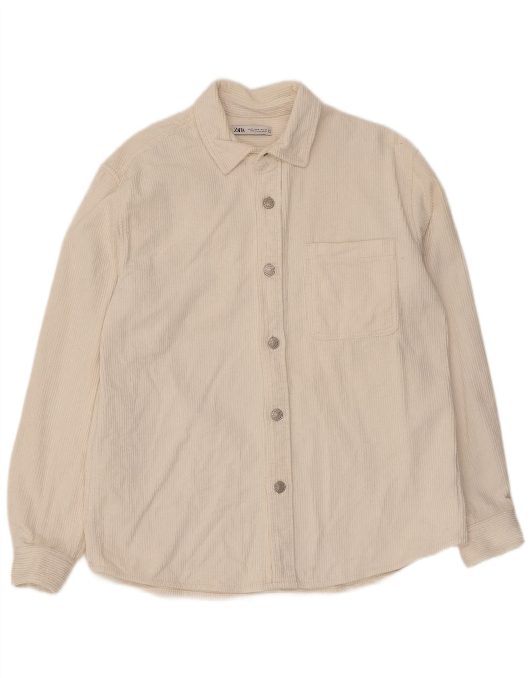 Zara Camisa masculina de veludo cotelê médio branco algodão