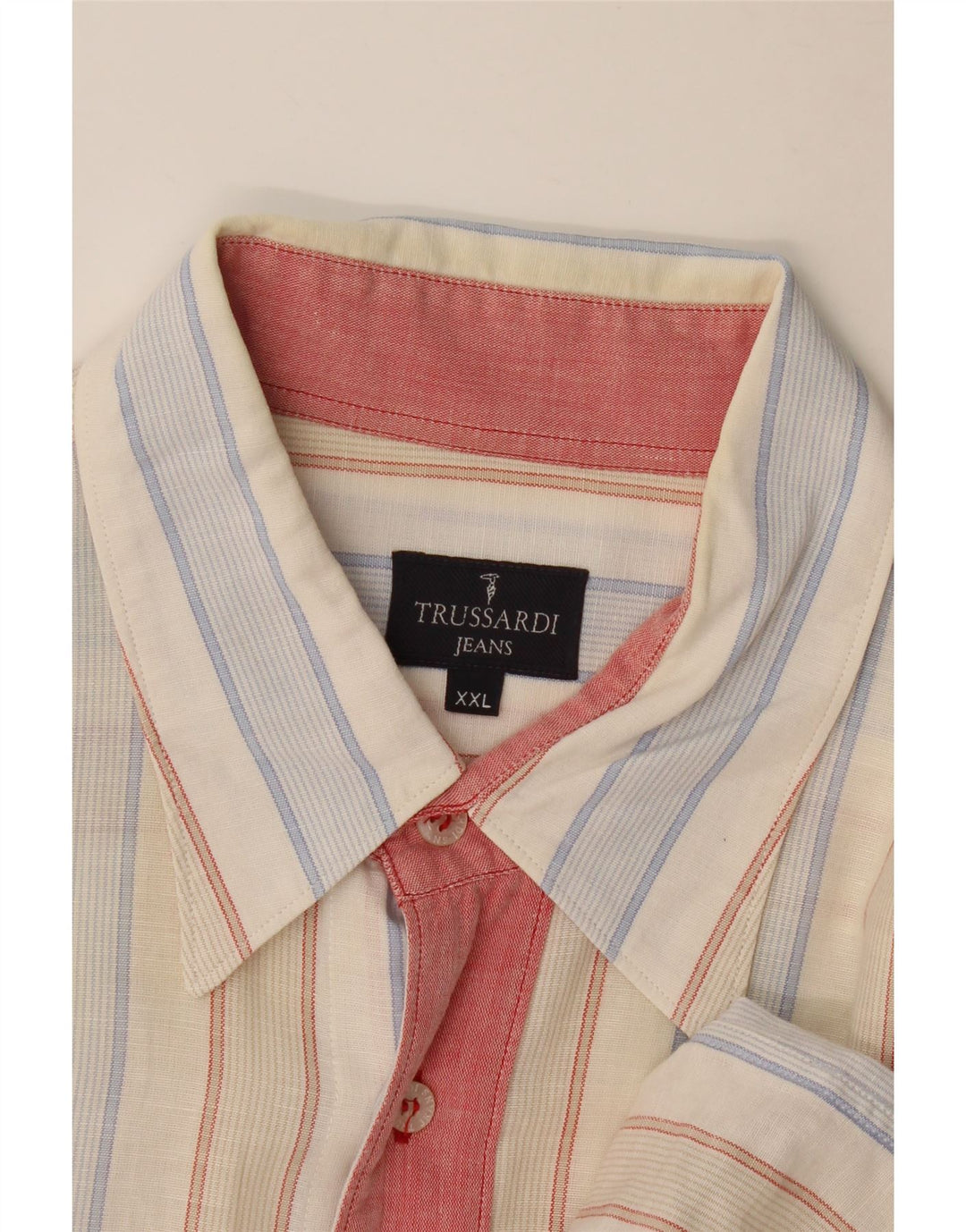 Trussardi Jeans Camisa masculina 2XL listrada multicolorida
