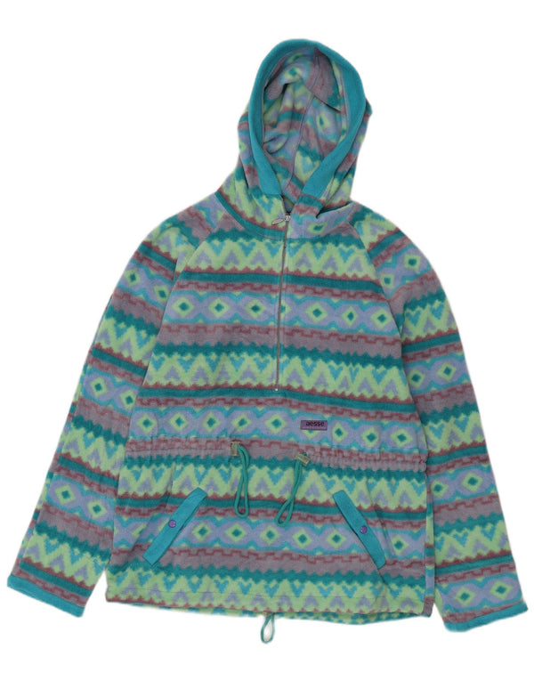 Jumper de lã com capuz feminino Polartec UK 14 médio turquesa geométrico