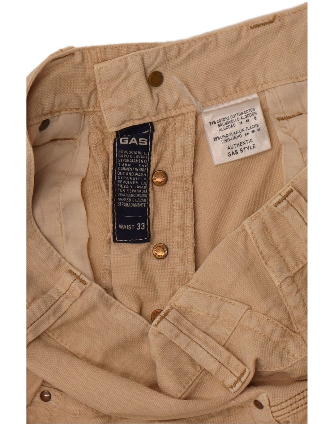 Gas Mens Chino Shorts W33 Algodão Bege Médio