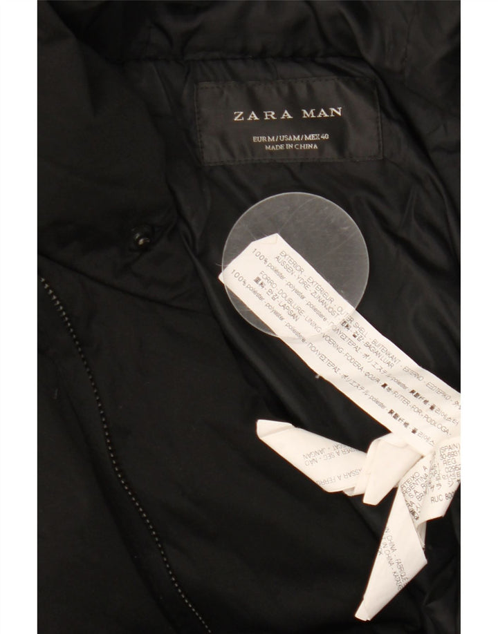 Casaco acolchoado com capuz masculino Zara UK 38 poliéster preto médio