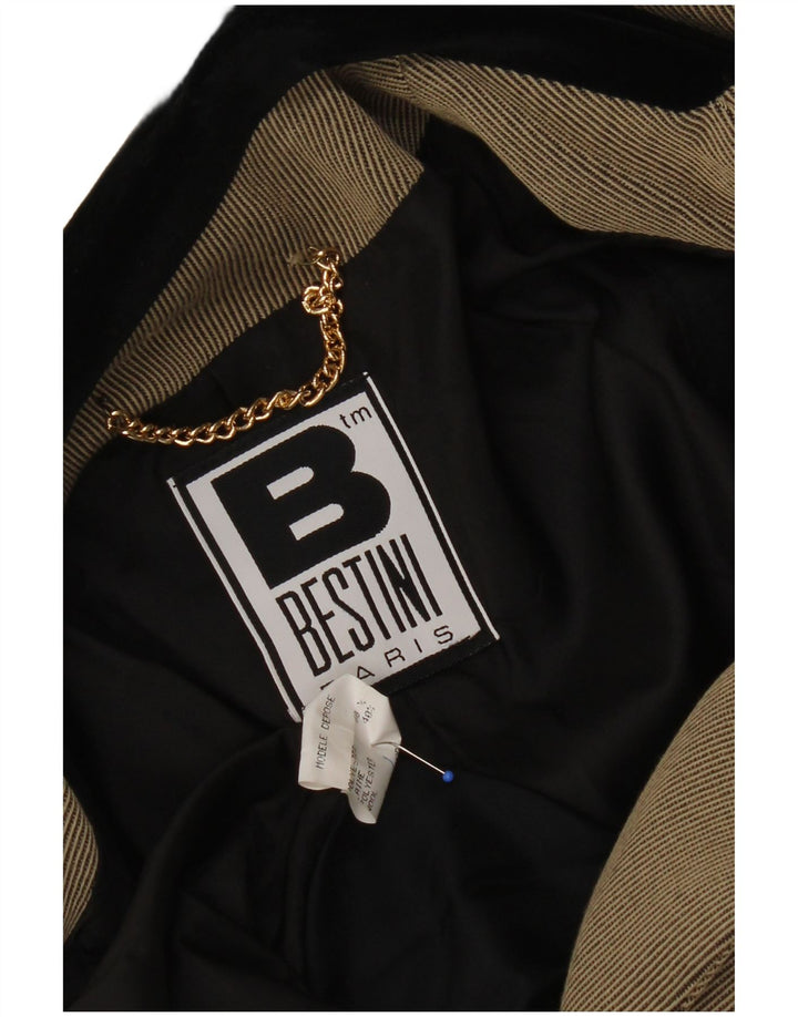 Casaco feminino vintage com peito duplo UK 12 bloco colorido bege médio