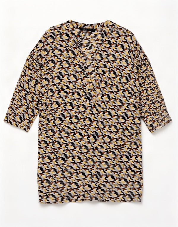 Vestido feminino Zara com manga 3/4 UK 14 médio multicolorido geométrico
