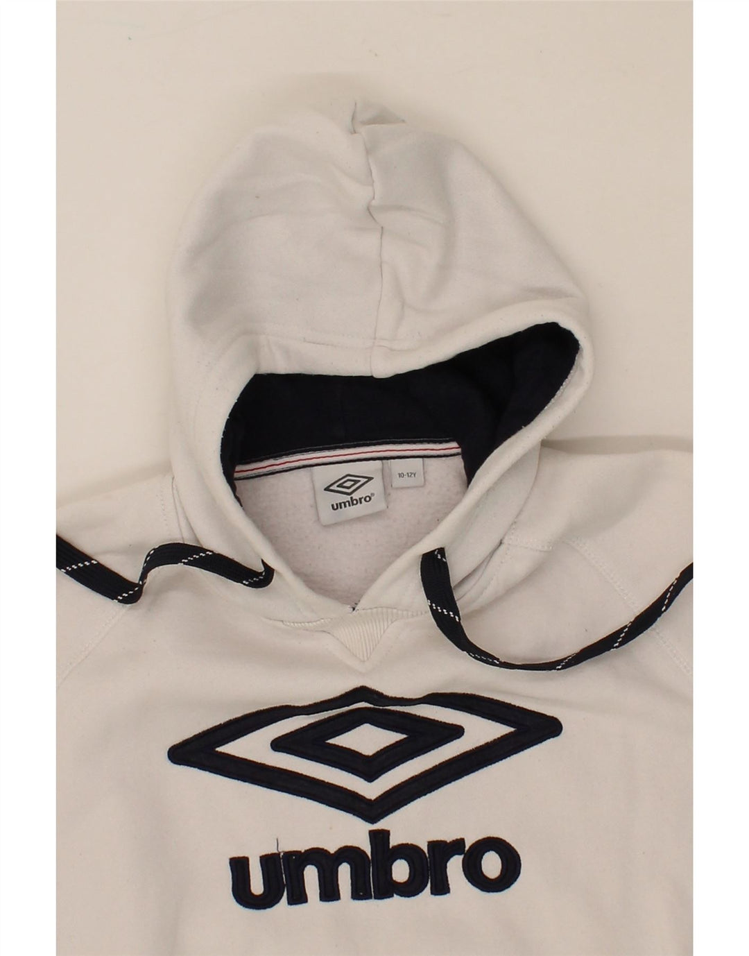 UMBRO Boys Graphic Hoodie Jumper 10-11 Years White Cotton Vintage Umbro and Second-Hand Umbro from Messina Hembry 
