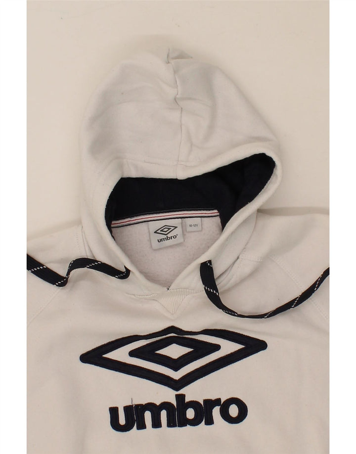 UMBRO Boys Graphic Hoodie Jumper 10-11 Years White Cotton Vintage Umbro and Second-Hand Umbro from Messina Hembry 