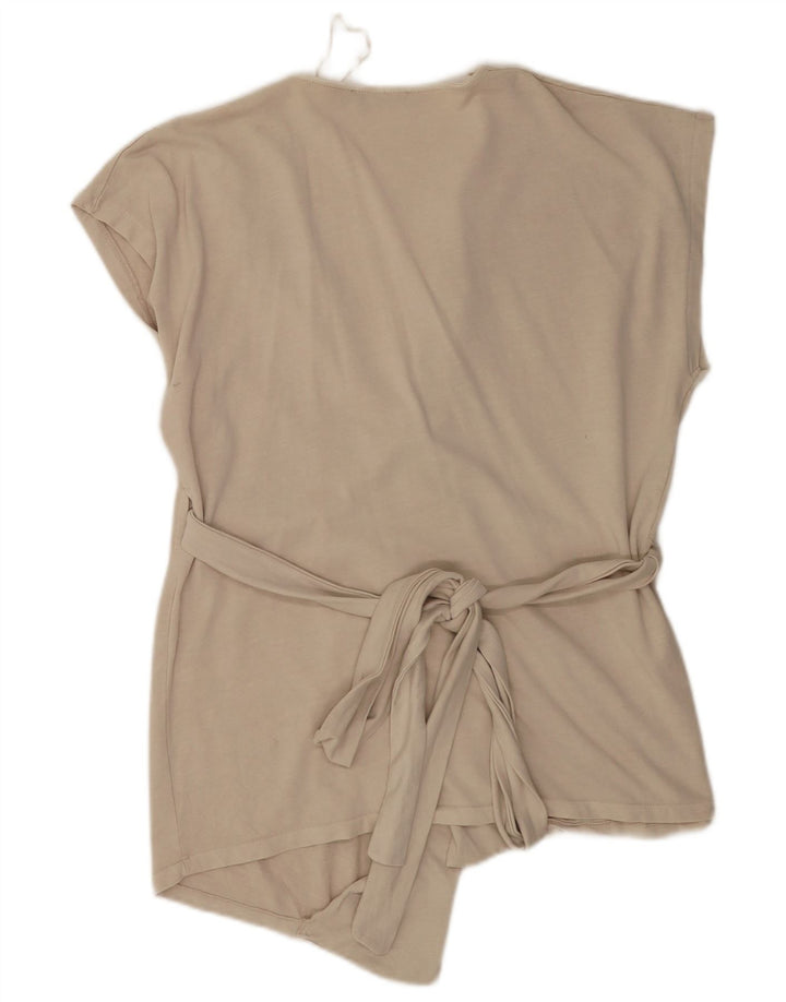 Zara Blusa Feminina Wrap Top UK 16 Grande Algodão Bege