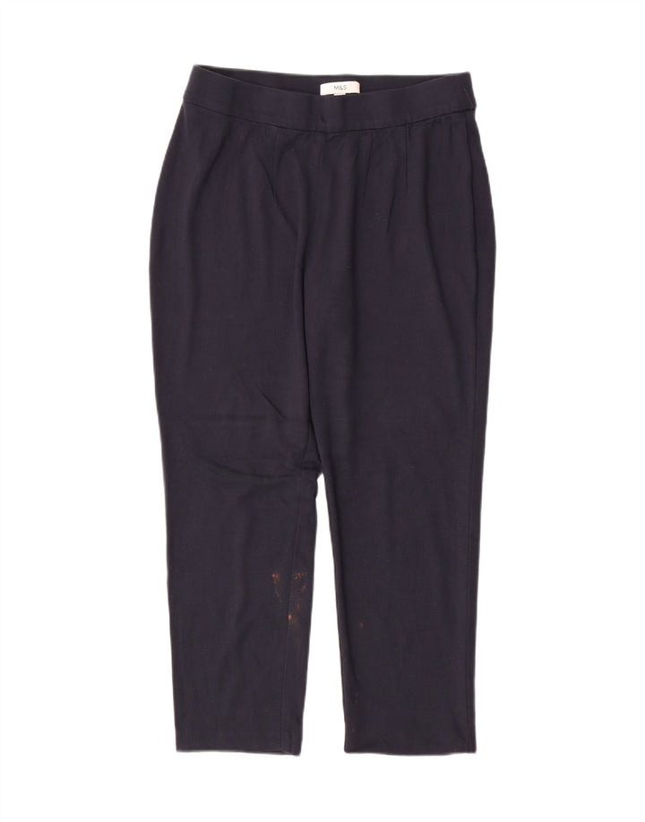 Calças cortadas femininas Marks & Spencer UK 14 médio W30 L25 azul marinho