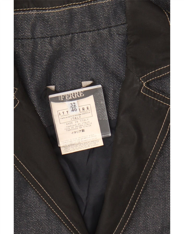 Jaqueta blazer feminina Ferre com 1 botão jeans IT 46 grande algodão azul marinho