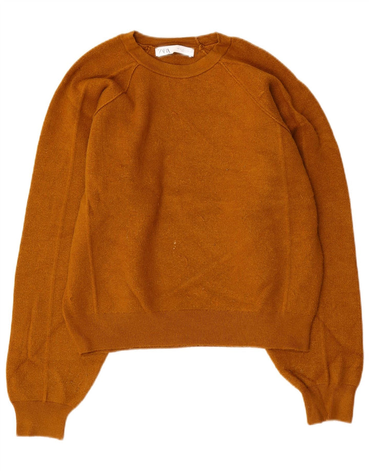 Suéter feminino ZARA com gola redonda grande e gola redonda Reino Unido 10 pequeno marrom