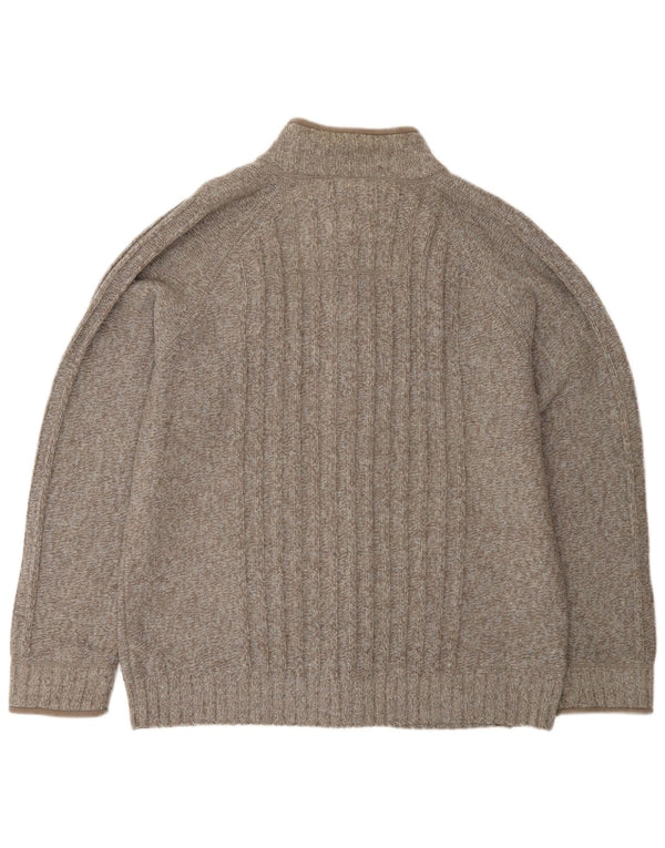 Suéter cardigã masculino Marks & Spencer grande lã manchada marrom