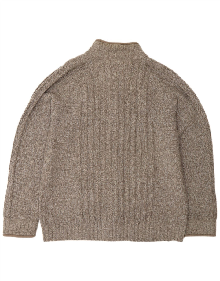 Suéter cardigã masculino Marks & Spencer grande lã manchada marrom