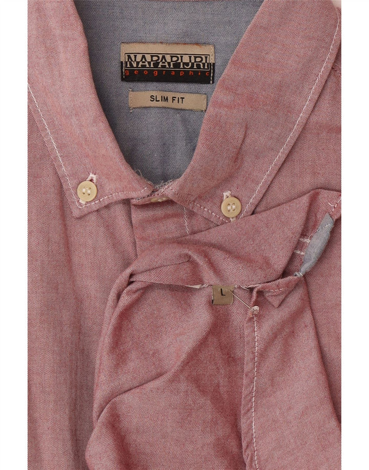 Camisa Slim Fit Masculina Napapijri Grande Rosa
