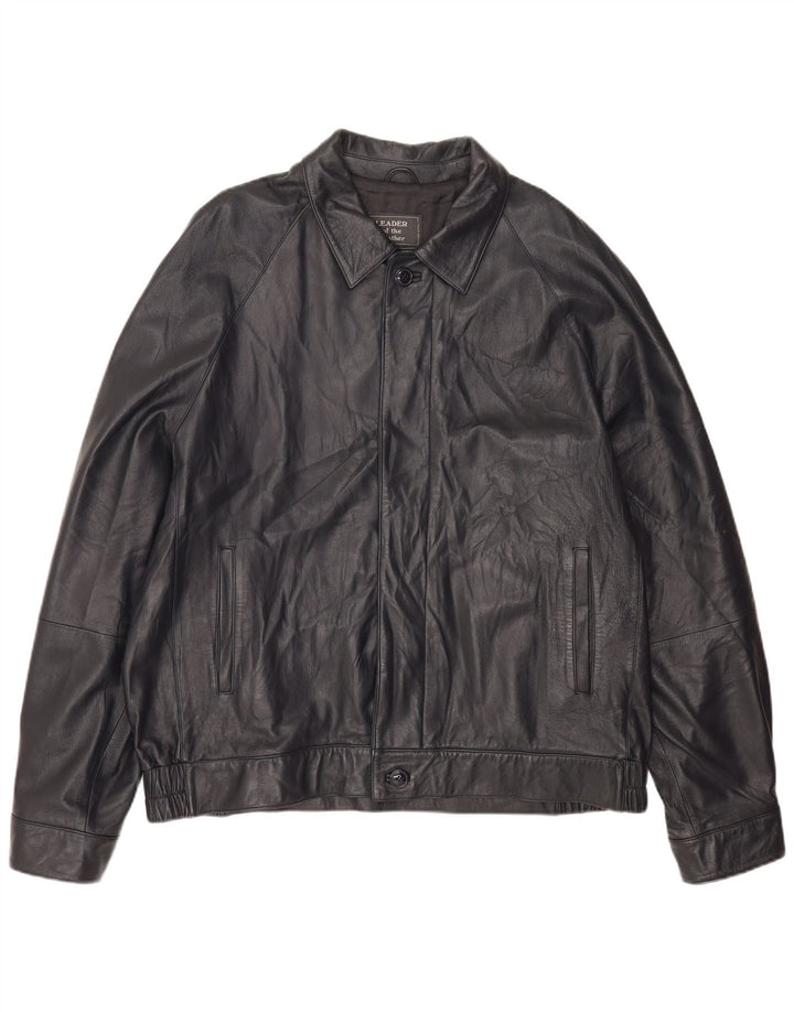 Jaqueta de couro bomber masculina vintage IT 56 3XL couro preto