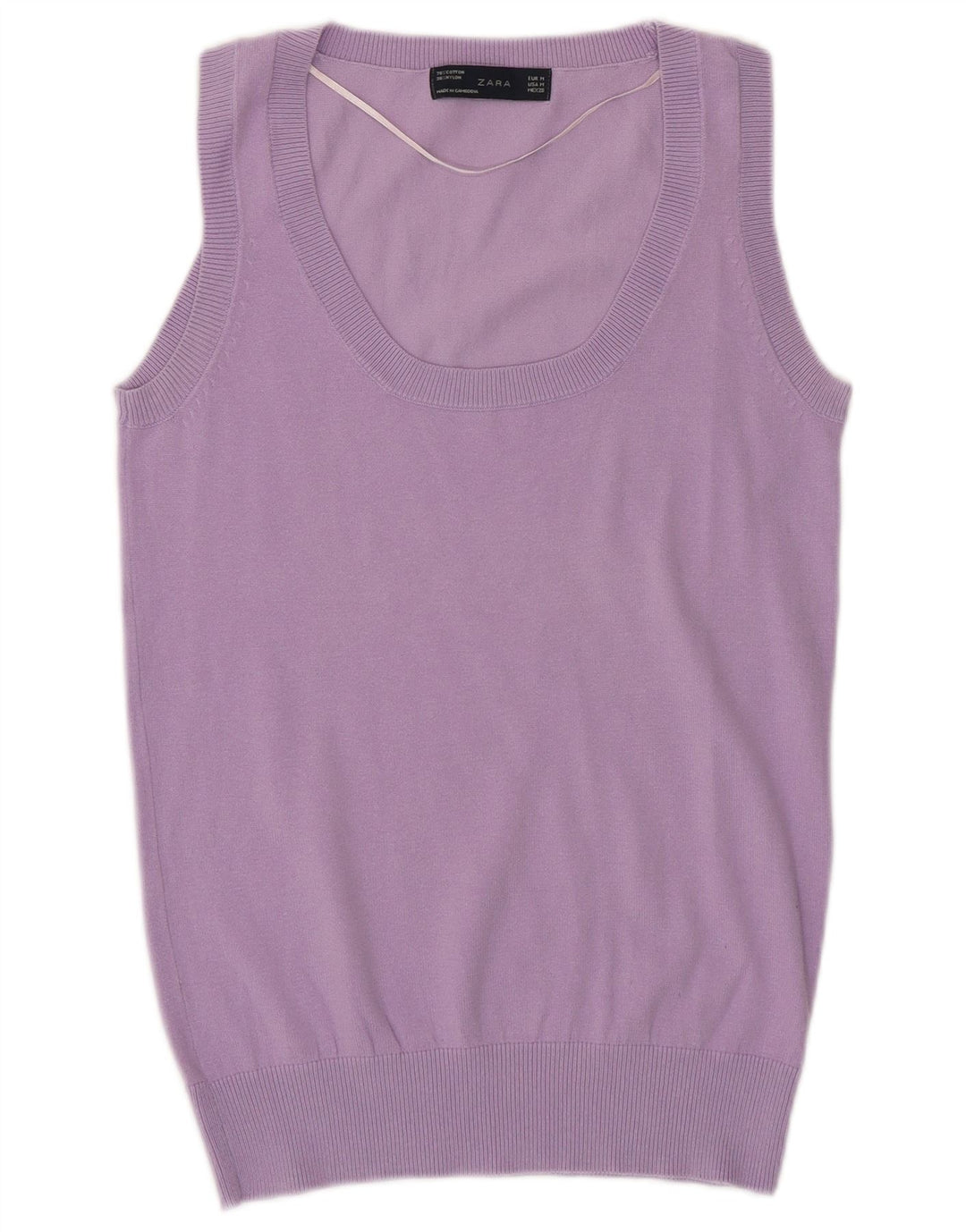 ZARA Womens Vest Tank Top UK 14 Médio Algodão Roxo