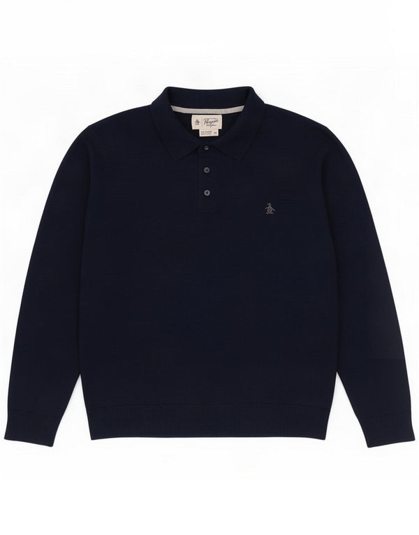 Suéter de gola polo para meninos pinguim 15-16 anos XL lã merino azul marinho