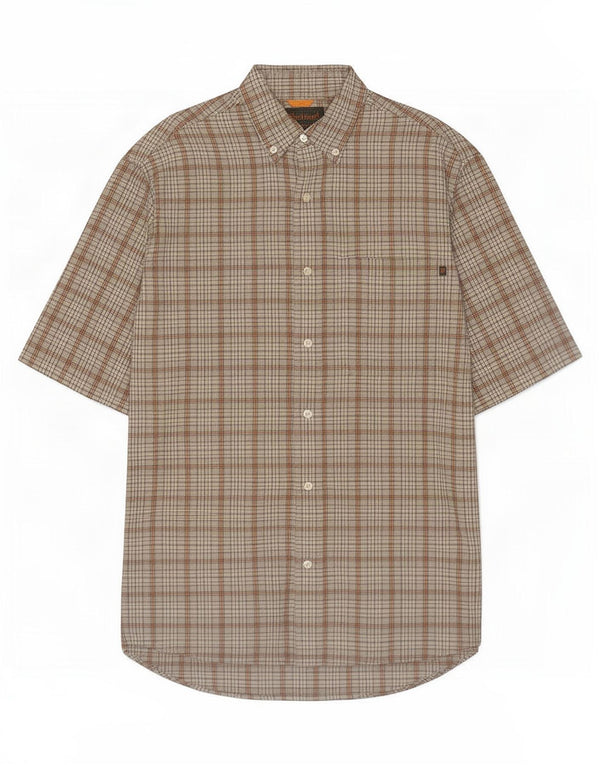 Camisa masculina de manga curta Timberland cinza médio algodão xadrez