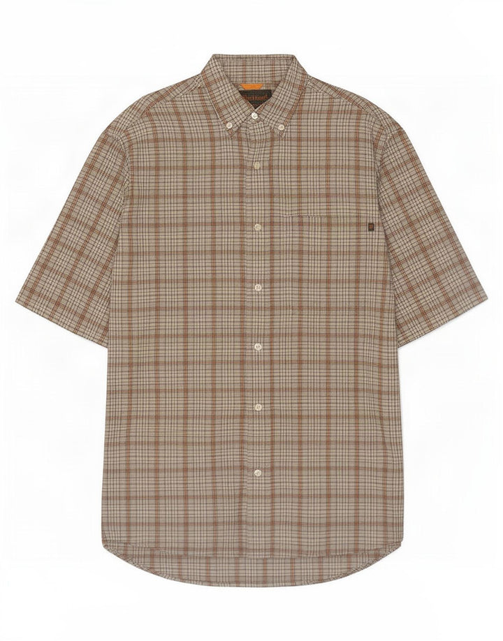 Camisa masculina de manga curta Timberland cinza médio algodão xadrez