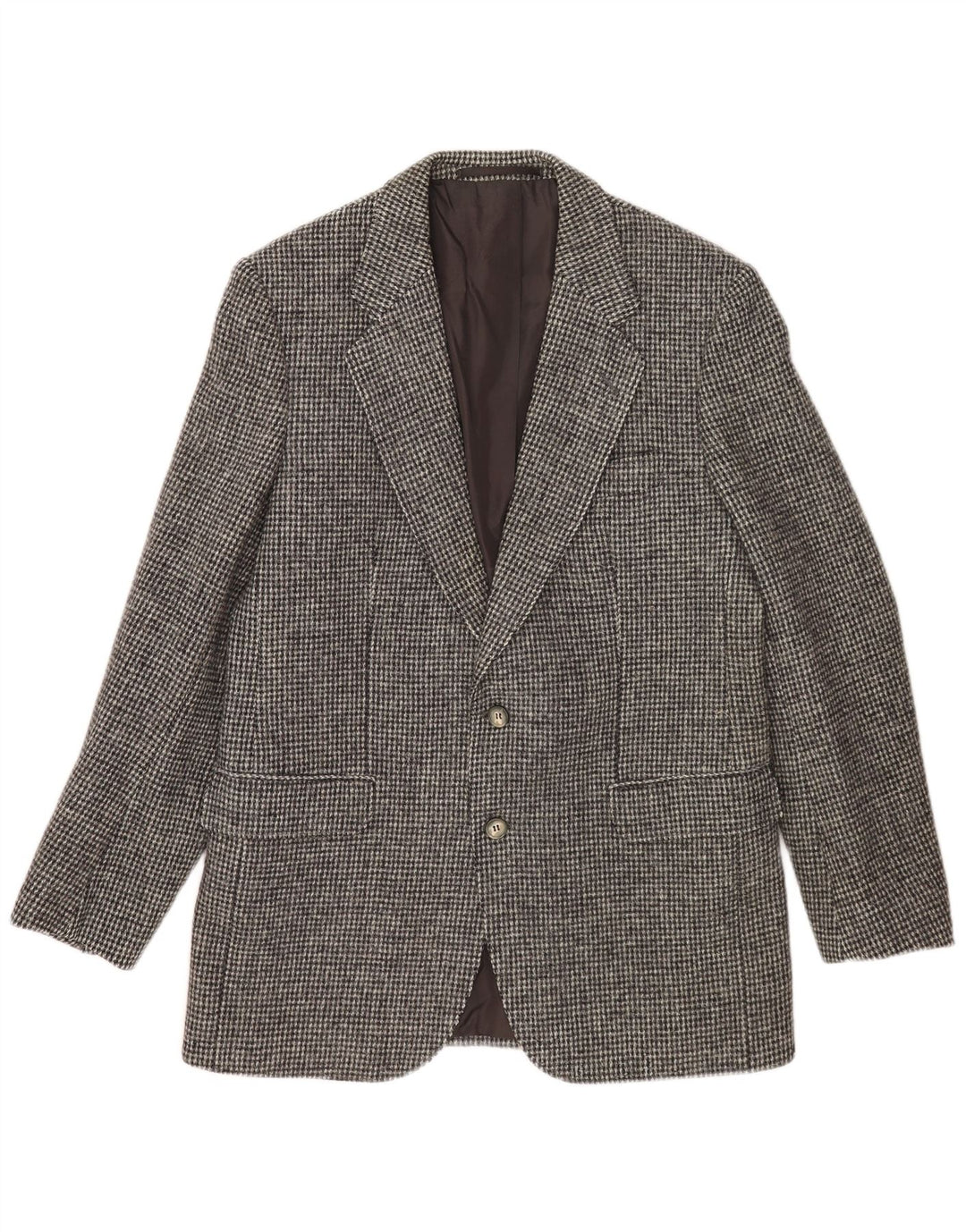 Jaqueta blazer masculina de 2 botões Harris Tweed Reino Unido 38 xadrez cinza médio