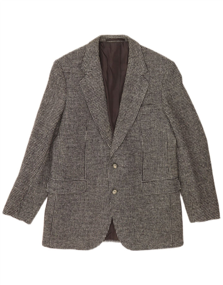 Jaqueta blazer masculina de 2 botões Harris Tweed Reino Unido 38 xadrez cinza médio