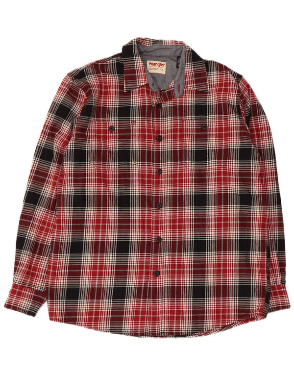 Camisa masculina de flanela Wrangler de algodão xadrez vermelho médio