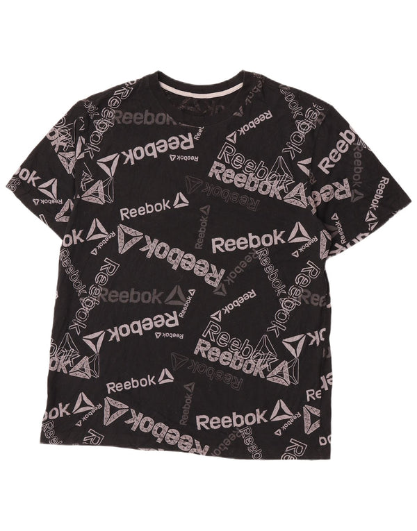 Reebok Mens Graphic T-Shirt Top Grande Algodão Preto