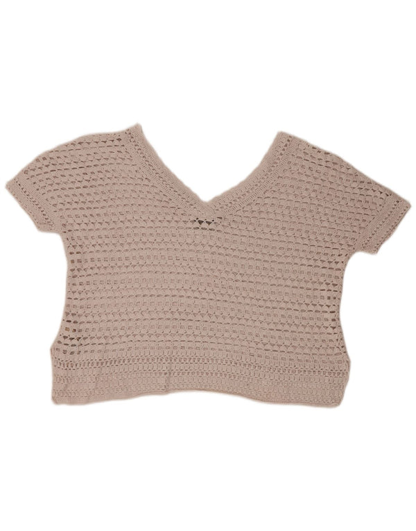 Blusa feminina de crochê grande Massimo Dutti Reino Unido 6 XS algodão bege