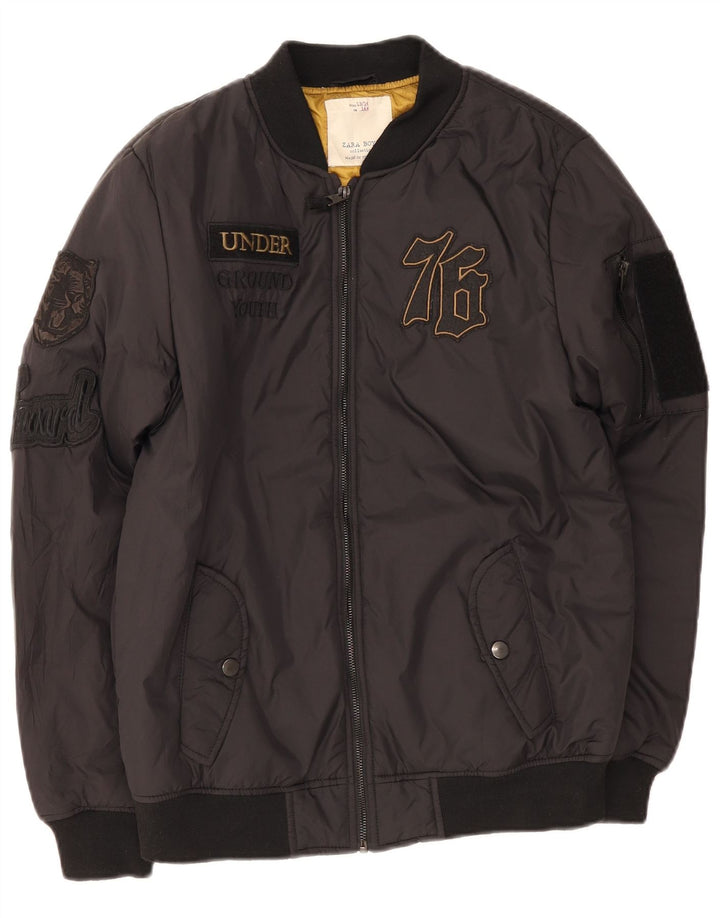 Zara Boys Graphic Bomber Jacket 13-14 anos preto poliéster