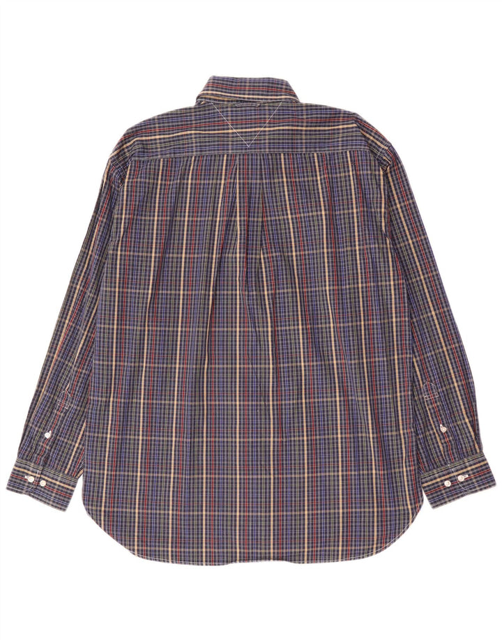Camisa masculina Tommy Hilfiger grande algodão xadrez azul