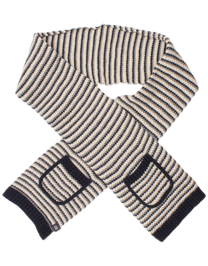 Cachecol feminino Tommy Hilfiger em malha retangular tamanho único lã listrada azul marinho