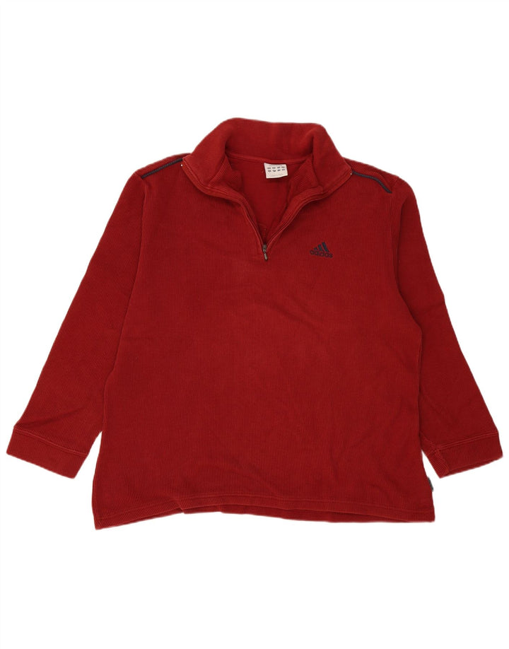 Adidas Mens Zip Neck Moletom Jumper Médio Vermelho