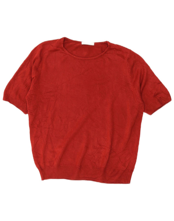 Suéter feminino Marks & Spencer de manga curta com gola redonda Reino Unido 18 XL vermelho