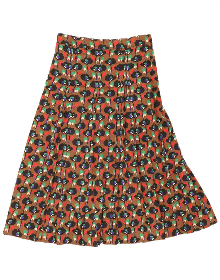 Saia plissada feminina Zara médio W28 poliéster floral marrom