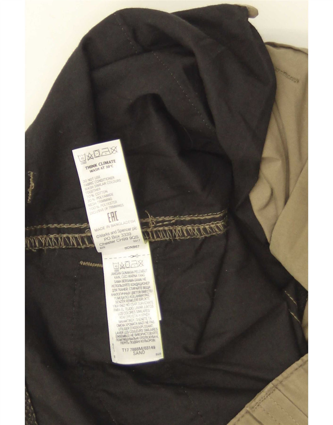 Shorts cargo masculino Marks & Spencer W34 grande algodão cáqui