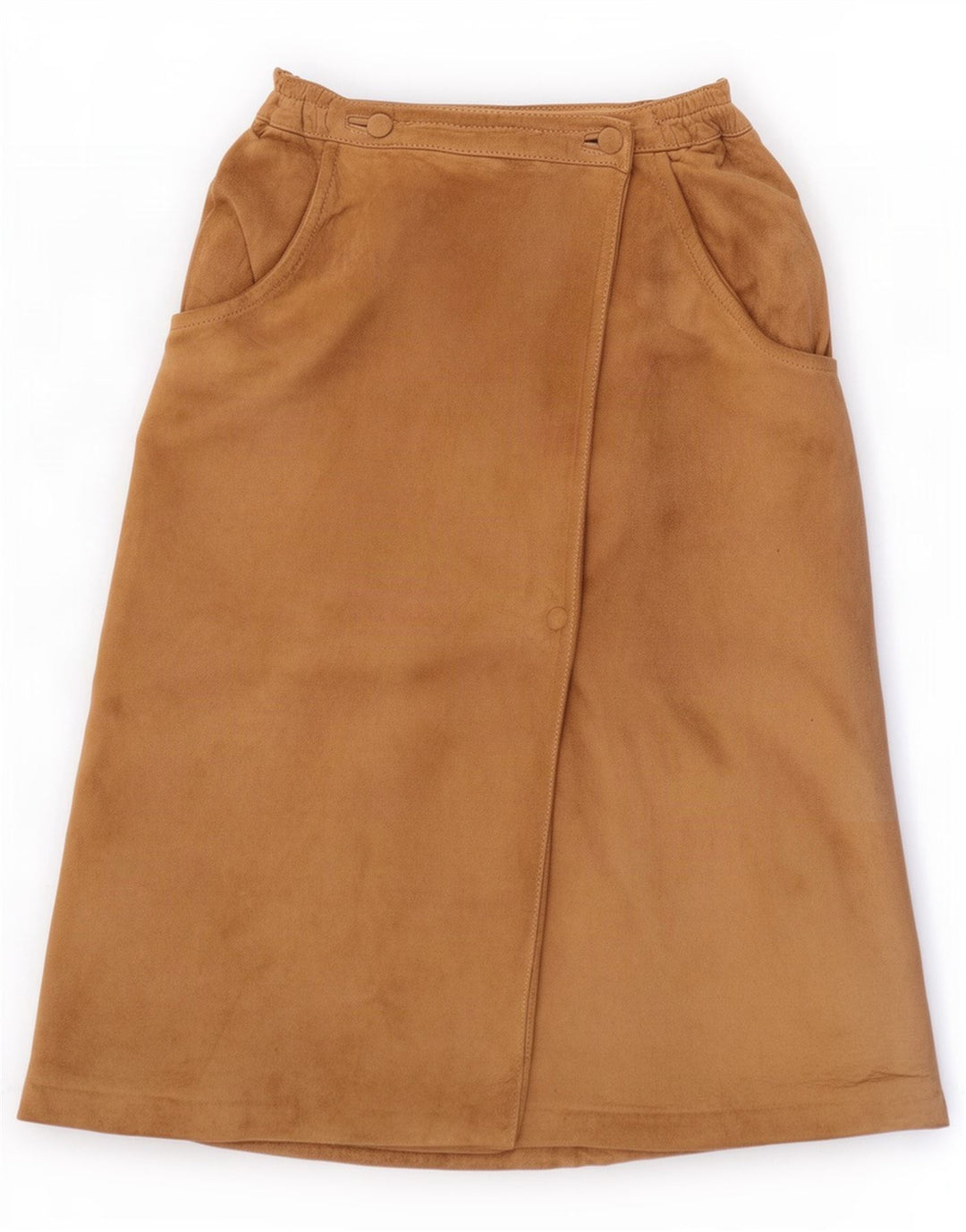 Saia feminina vintage de camurça IT 42 médio W27 couro bege