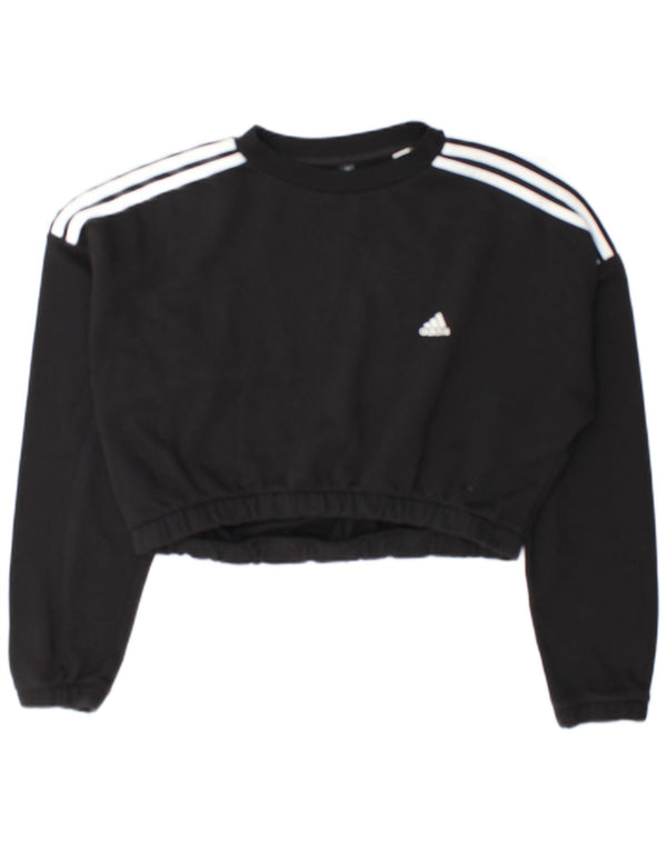Adidas Womens Crop Sweatshirt Jumper UK 16/18 Grande Preto Colourblock