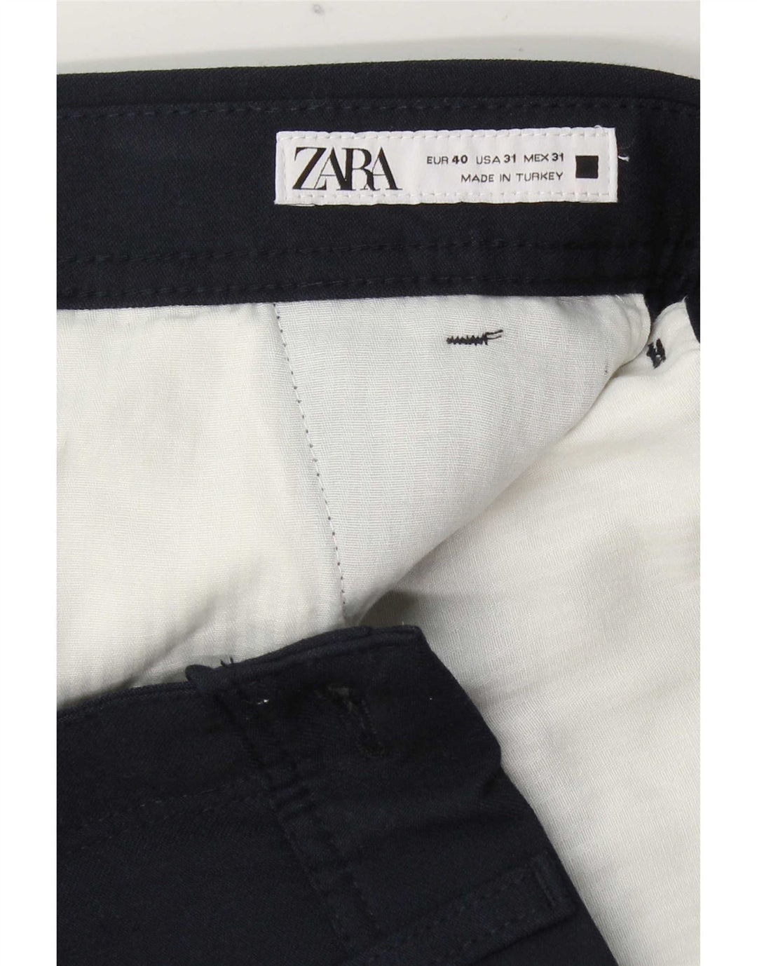Zara Mens Slim Chino Calças EU 40 Médio W31 L29 Azul Marinho Poliéster