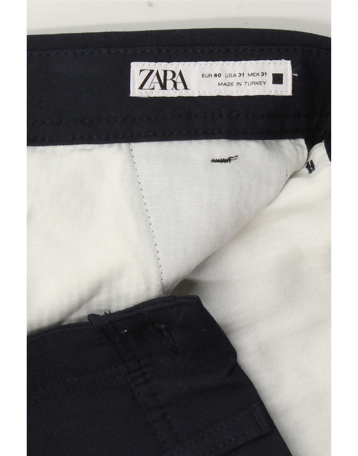 Zara Mens Slim Chino Calças EU 40 Médio W31 L29 Azul Marinho Poliéster