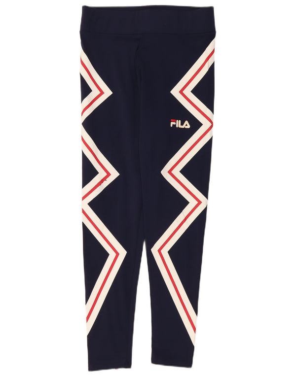 Fila Leggings Gráfico Feminino UK 14 Grande Poliéster Geométrico Azul Marinho