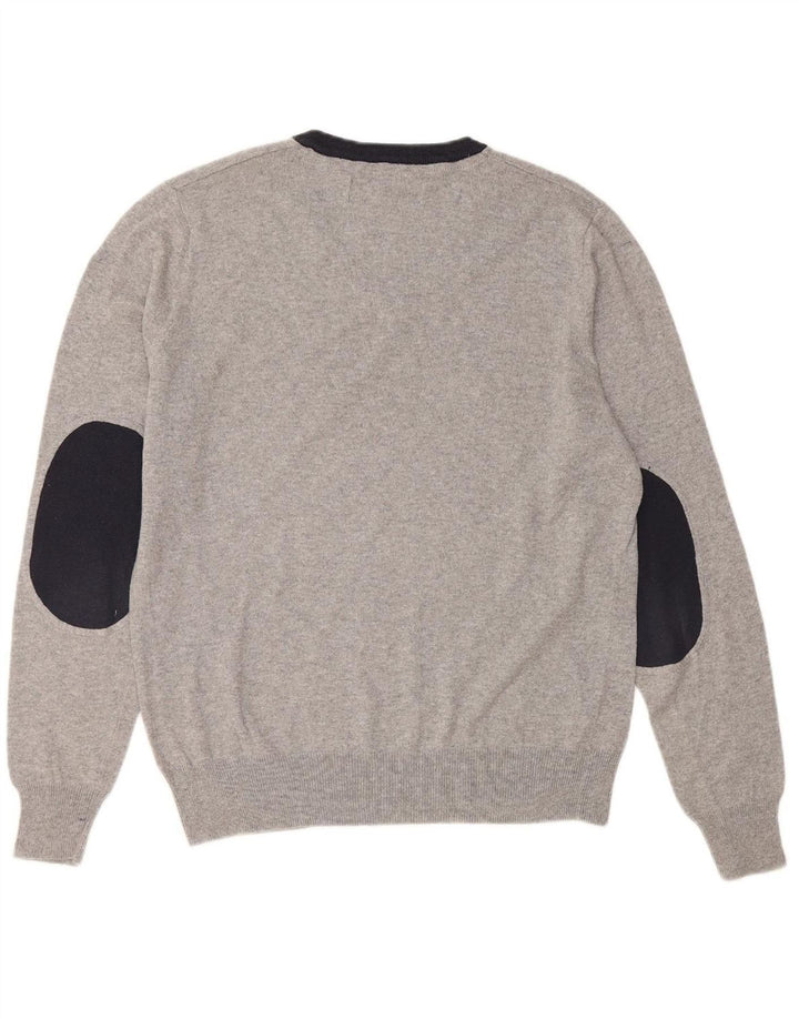 Suéter masculino REFRIGUE com decote em V e algodão colorblock cinza médio