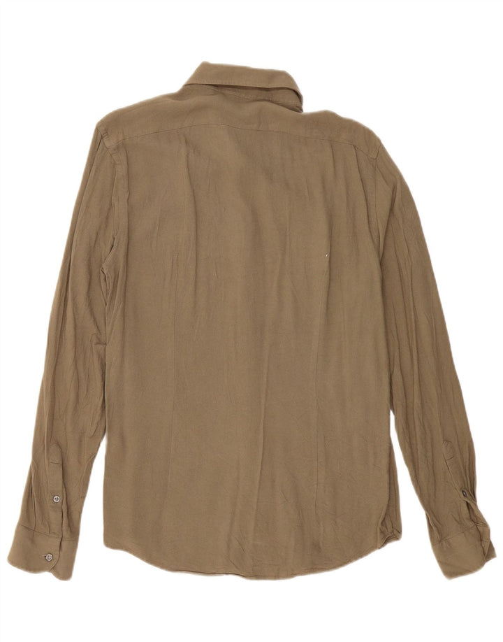 Camisa masculina Reiss Slim Fit grande cáqui viscose