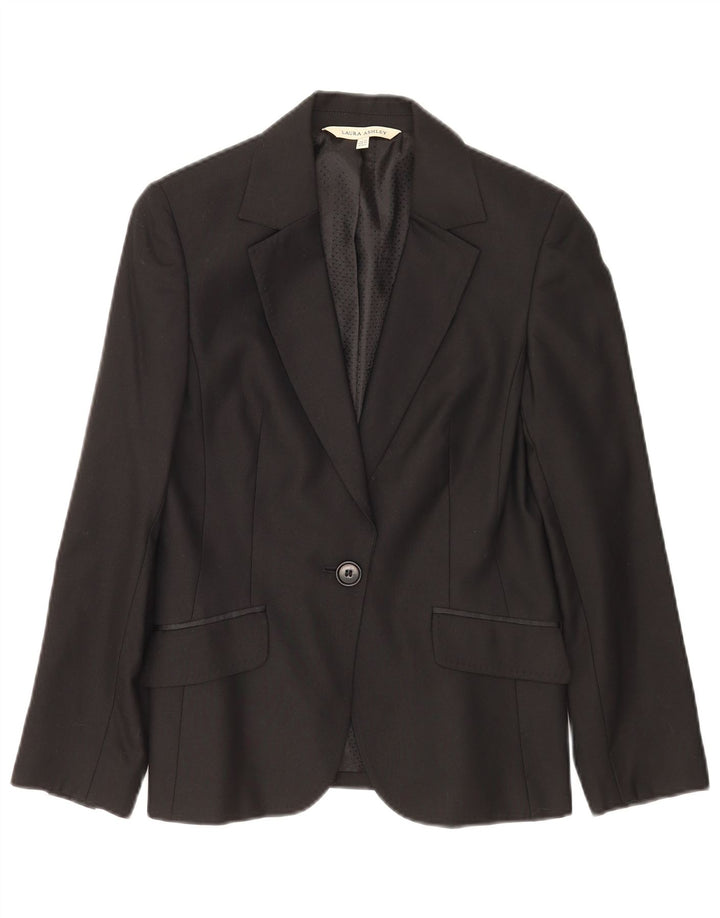 Jaqueta blazer feminina Laura Ashley com 1 botão Reino Unido 10 pequena lã preta