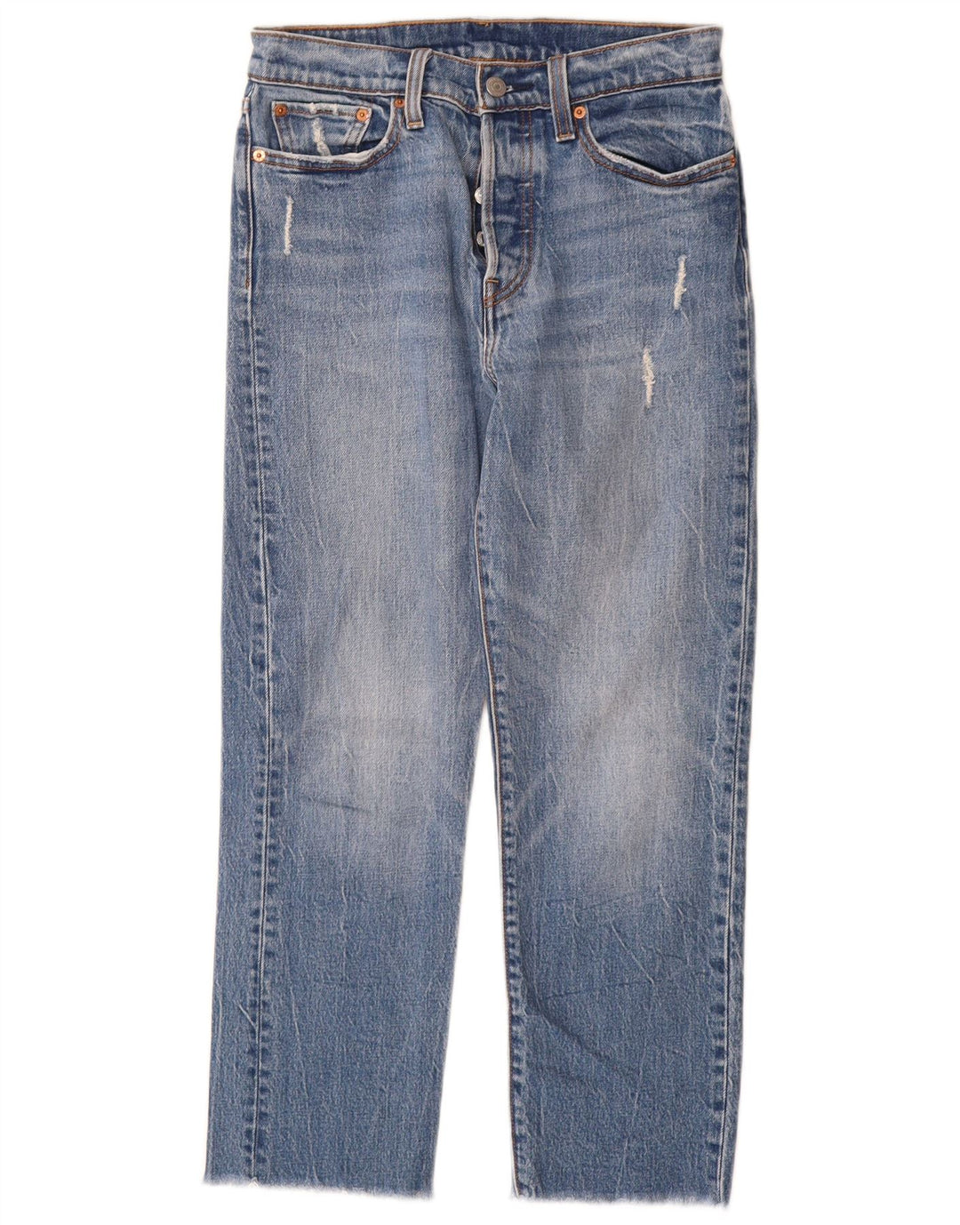 Calça jeans reta feminina Levi's desgastada W27 L26 algodão azul