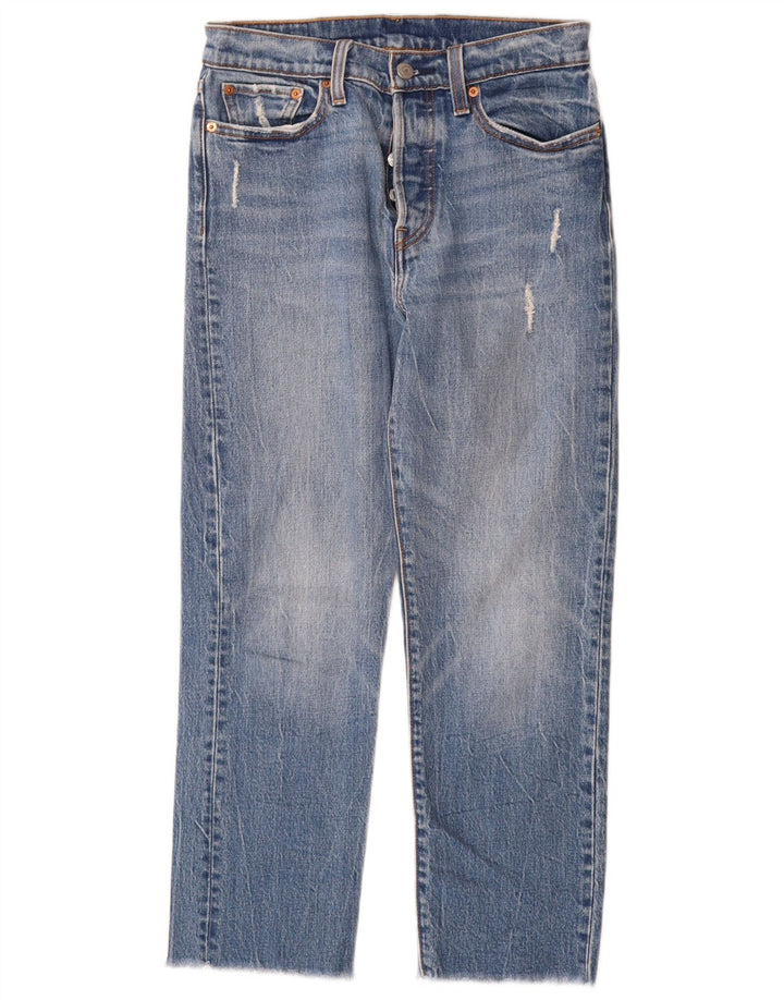 Calça jeans reta feminina Levi's desgastada W27 L26 algodão azul