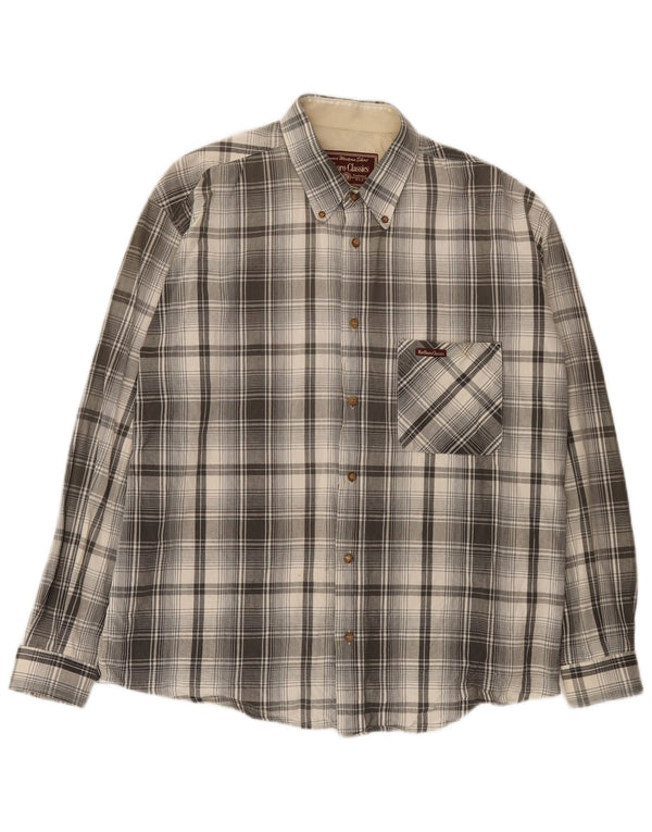 Camisa masculina Marlboro Classics grande algodão xadrez cinza