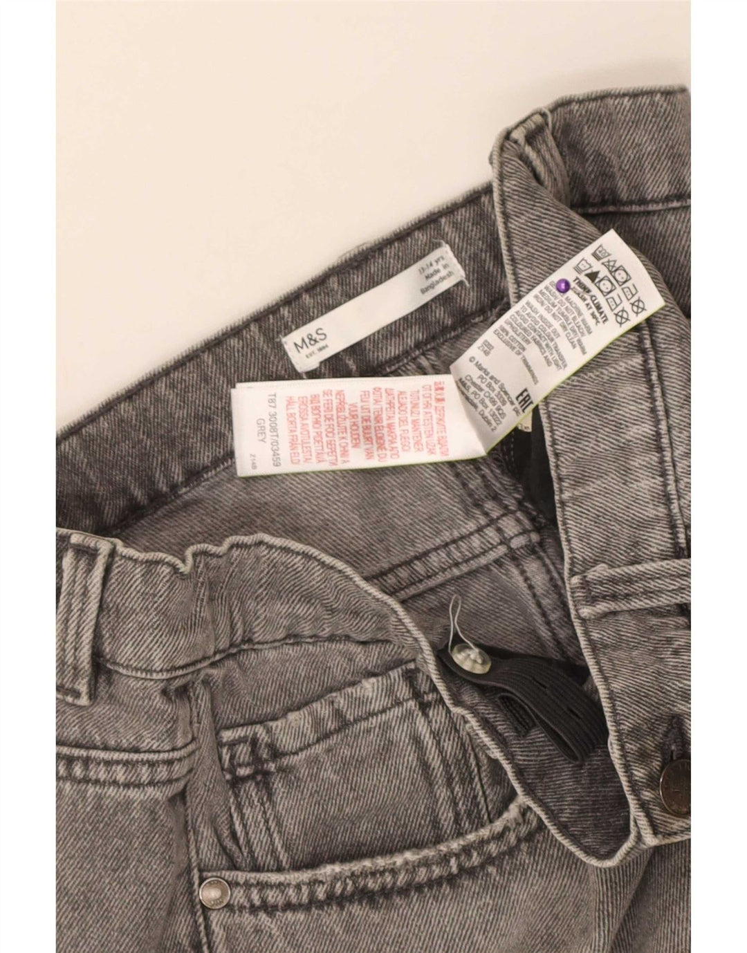 Shorts jeans para meninos Marks & Spencer 13-14 anos W30 algodão cinza