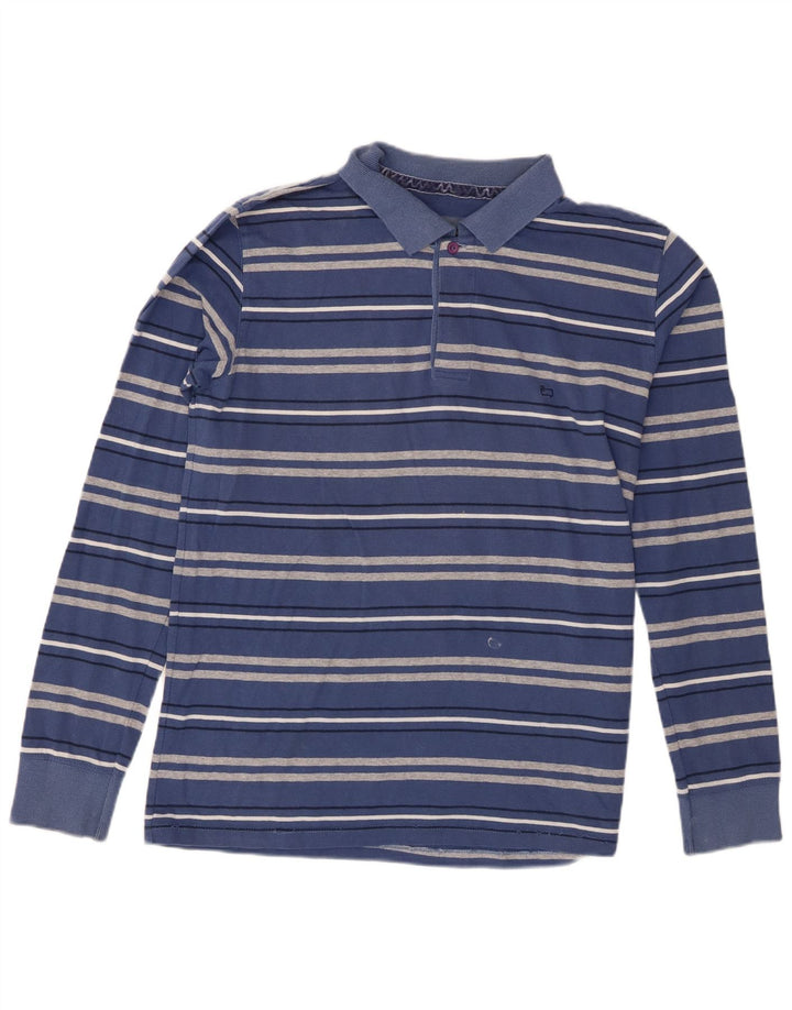 Camisa polo masculina de manga comprida Woolrich de algodão listrado azul médio