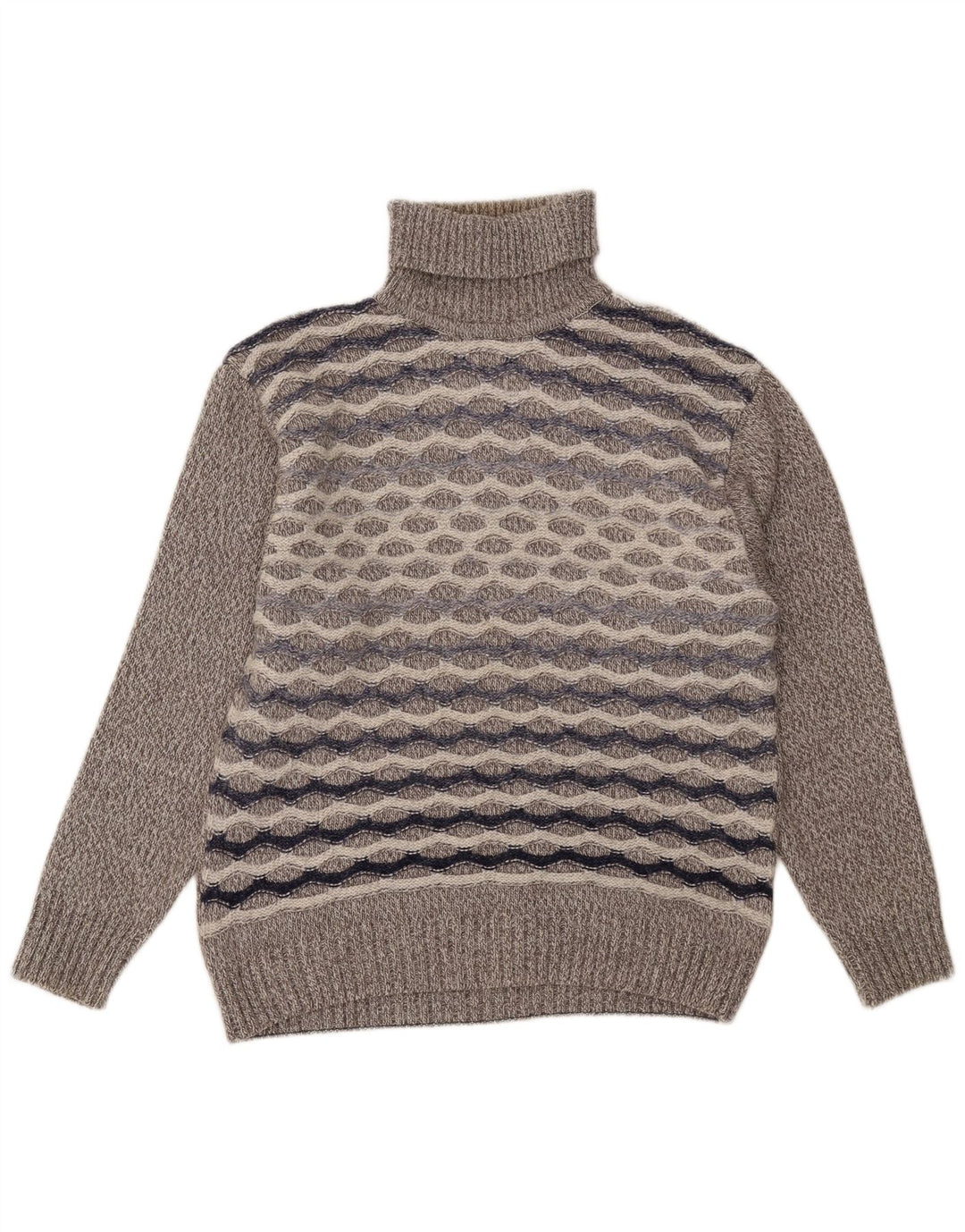 Suéter vintage masculino com gola redonda e lã listrada cinza grande