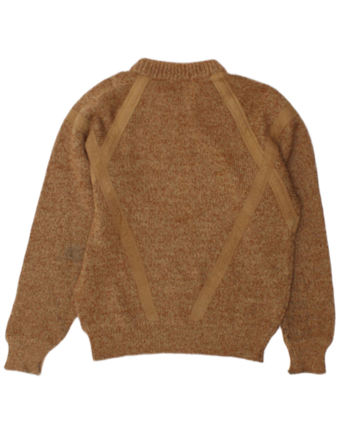 Suéter masculino vintage com gola redonda grande bege manchado