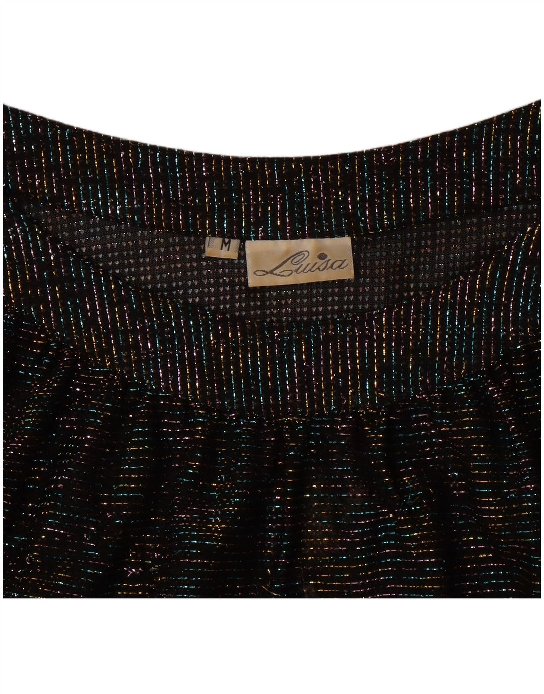 Blusa feminina vintage com asas de morcego, top UK 14 médio preto manchado