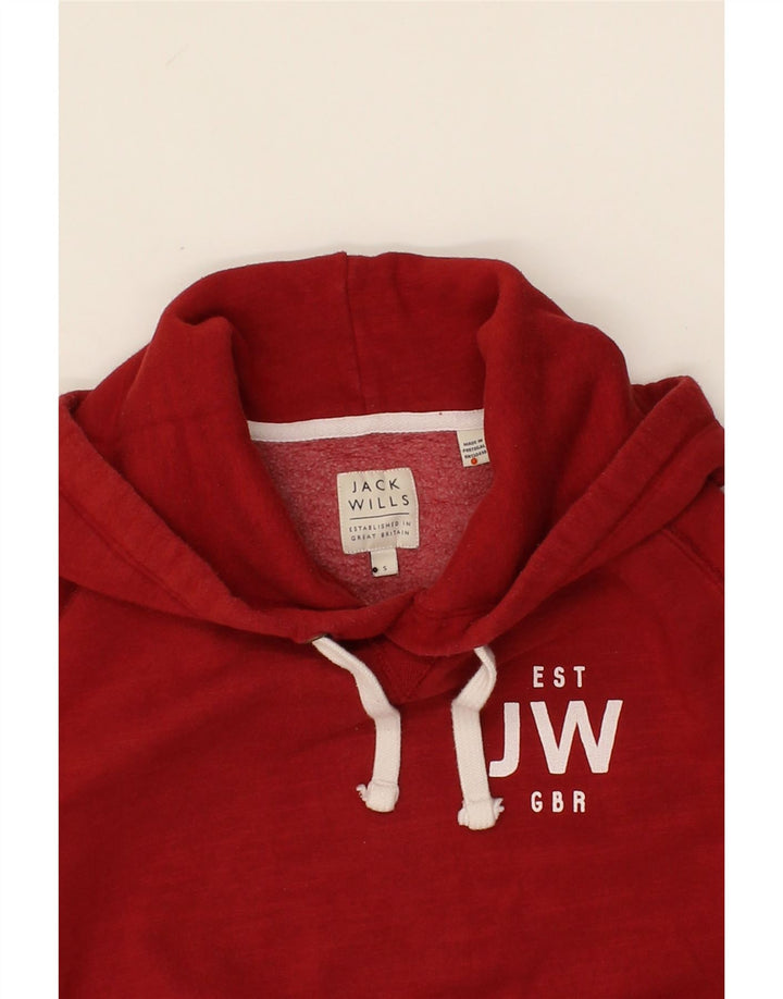 JACK WILLS Mens Graphic Hoodie Jumper Small Red Cotton Vintage Jack Wills and Second-Hand Jack Wills from Messina Hembry 